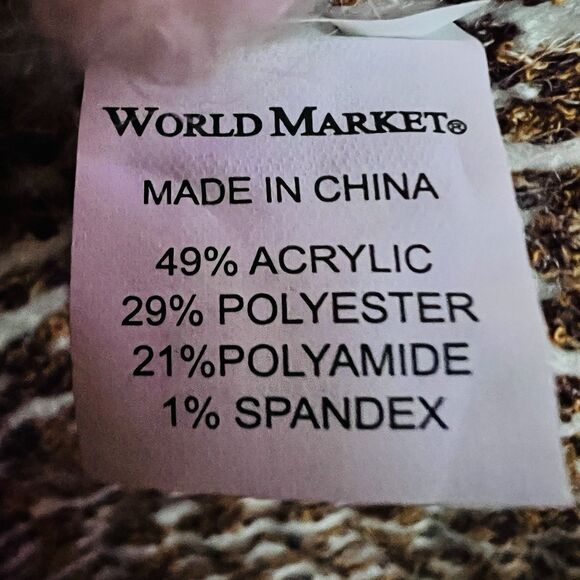 NWT World Market Brown & White Super Soft Thick Knit Fringed Boho Poncho OS - Picture 10 of 11